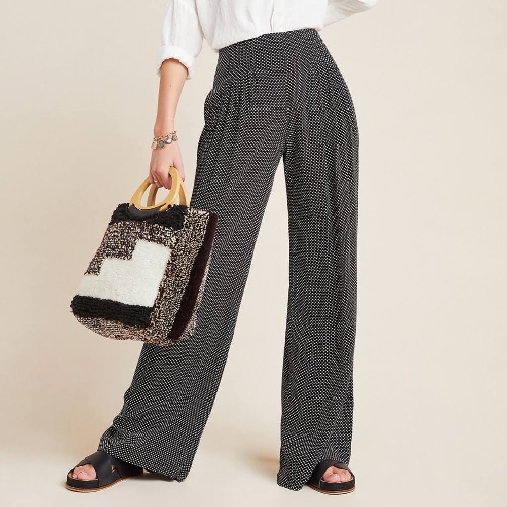 Maeve By Anthropologie Women’s Black & White Polka Dot Palazzo Pants Size 4